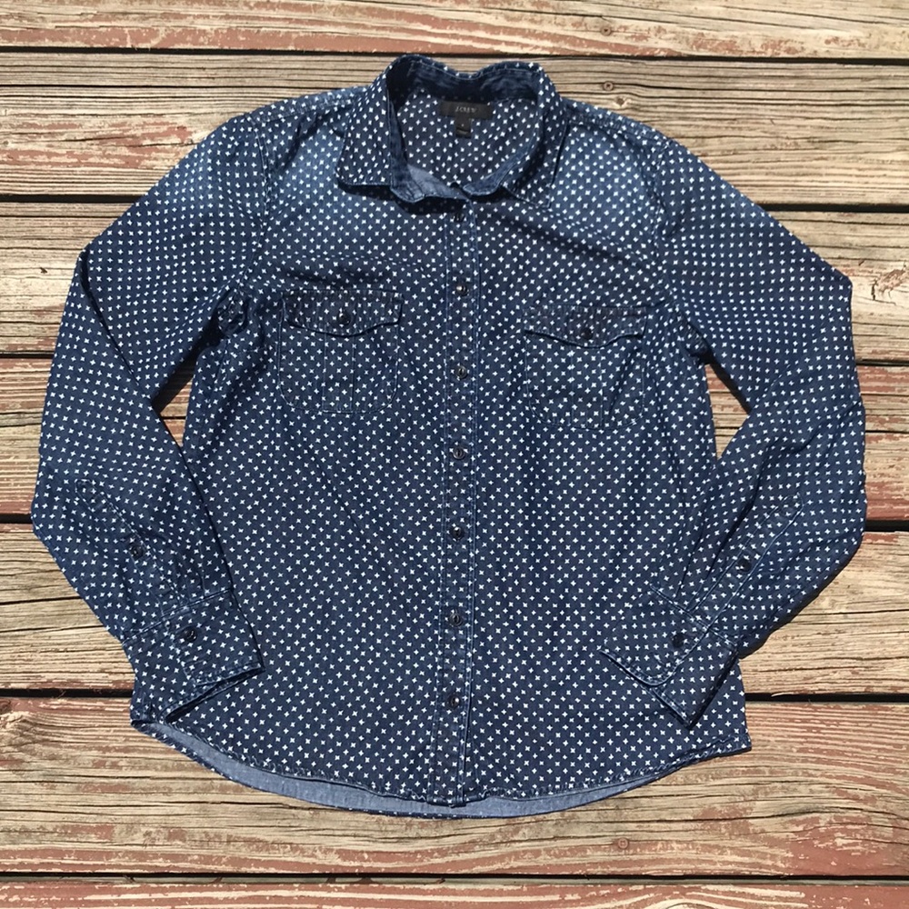 J Crew Chambray Shirt Stars 8
